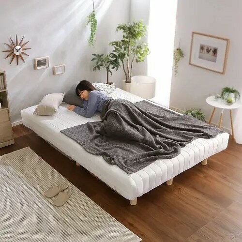 ダブルベッド すのこベッド マットレスベッド 脚付き 天然木使用 頑丈 ダークブラウン 幅98cm 長さ197cm ネイビー ネイビー ブラウン ホワイト