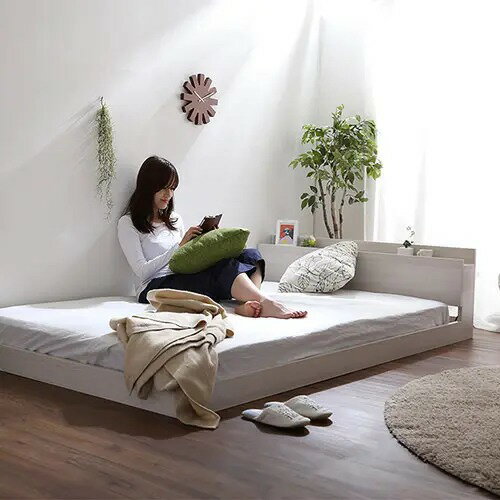 Rakuten - ダブルベッド すのこベッド ローベッド 棚付き コンセント付き ナチュラル 幅120cm 長さ207cm