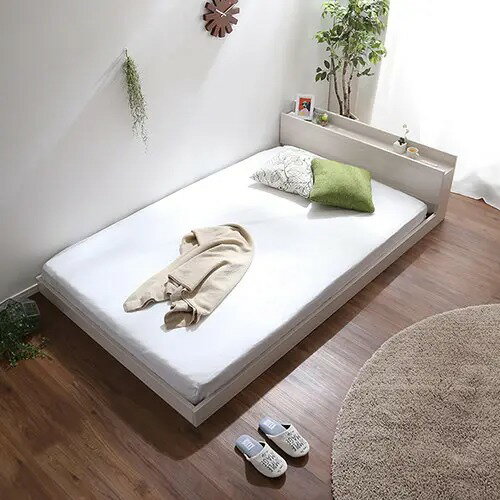 Rakuten - シングルベッド すのこベッド ローベッド 棚付き コンセント付き ホワイト 幅98cm 長さ207cm