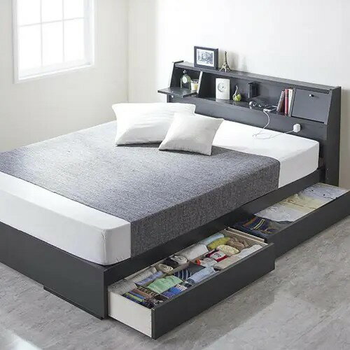 収納付きベッド シングルベッド 照明付き 棚付き