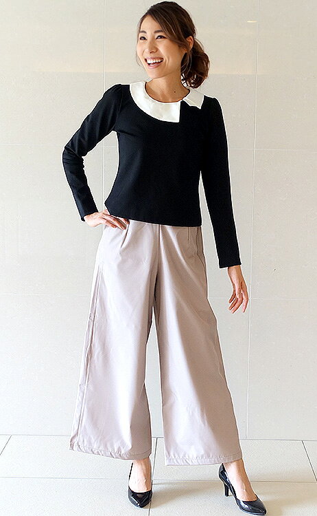 ワイドパンツ フレアパンツ ガウチョパンツ 秋冬 レディース ボトムス ベージュ グ...
