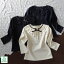 トリプルフリルカットソー 七分袖 黒 紺 白 春 秋冬 レディース トップス ブラウス 厚手Tシャツ ロンT 送料無料 カジュアル フォーマル フリル 丸襟 襟付き しっかりした素材 大人可愛い おしゃれ 上品 大きいサイズ 無地 シワにならない 洗える 30代 40代 50代 入学式