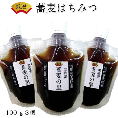 2023年産 新蜜 国産 非加熱 そばはちみつ 100gスパウト3個SET（合計300g） 信州産 100％ 新そば 生蜂蜜 鉄分 風邪予防 うまい黒い蕎麦ハチミツ