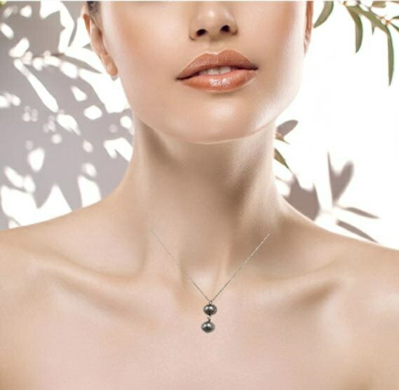 SS チタン 黒真珠約8mmx2個 ネックレス 健康 純チタン＆天然黒真珠ネックレス 輝く平小豆【細】 【選べる長さ35-45cm】【注：エクボなど天然由来の傷あり】【天然の黒・緑・赤など自然光で発色するパールです】