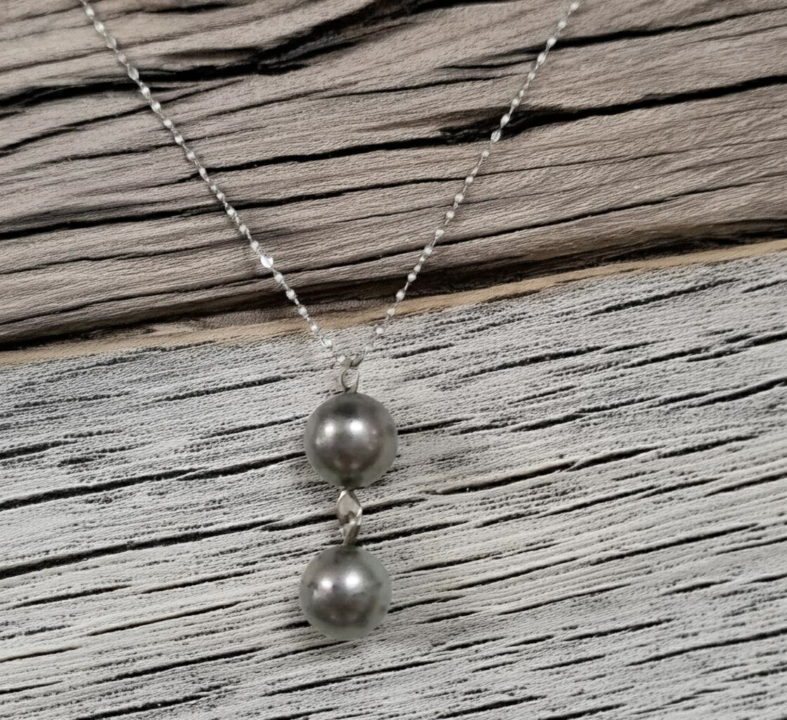 SUPER-ポイント20倍【限定数量チャンス】チタン 黒真珠約8mmx2個 ネックレス 健康 純チタン＆天然黒真珠ネックレス 輝く平小豆【細】 【選べる長さ35-45cm】【注：エクボなど天然由来の傷あり】