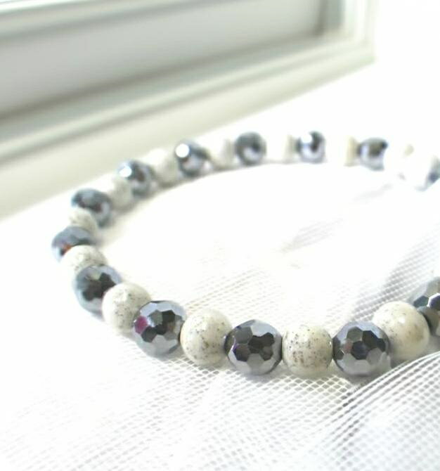 台湾産 北投石 6mm 丸玉 ＆ テラヘルツ 6mm ミラーカット ブレスレット 【選べる長さ14-16-18-20-22-24-26cm】 W効果 Bee-ing+独自の強度の高いポリウレタンゴム 色合いは動画をチェック