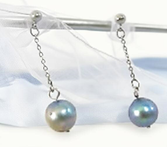 純チタン-ピアス-Long-スウィング 天然黒真珠約8mm玉 金属アレルギー対策チェーン部の長さ変更可能 画像現状約2cm 【選べる長さ1cm～8cm】【注：エクボなど天然由来の傷あり】