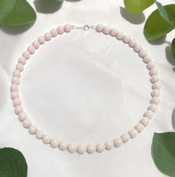 北投石 8mm 丸玉 ネックレス【選べる長さ34-36-38--40-42-44-46-48-50-52-54-56-58-60cm】 【北投石：台湾産セラミック加工処理石】 マイナスイオン【選べる金具＝金属アレルギー対策チタン金具選択可能】健康ネックレス