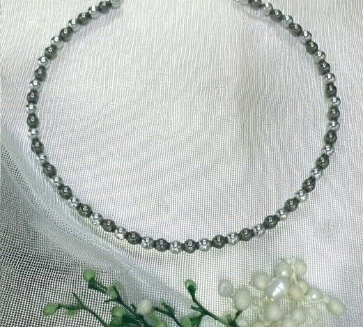 樂天商城 - テラヘルツネックレス 【選べる長さ34-46cm】【選べる金具】お風呂もOK 温浴効果 磁気効果 高級品質テラヘルツ6mm丸玉＆磁気ヘマタイト6mm丸玉ネックレス 【自社開発強化ゴム仕様 】 白銀玉の方がテラヘルツ石 ポスト便配送
