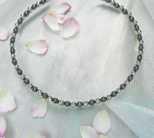 SUPER-ポイント20倍【代替医療 W効果でぐっすり・すっきり】 テラヘルツネックレス【選べる長さ34～42cm】 高級品質テラヘルツ 6mm丸玉 ＆磁気ヘマタイト6mm丸玉ネックレス ゴム仕様 お風呂も寝るときにも着けられる 健康テラヘルツ ネックレス 磁気ネックレス