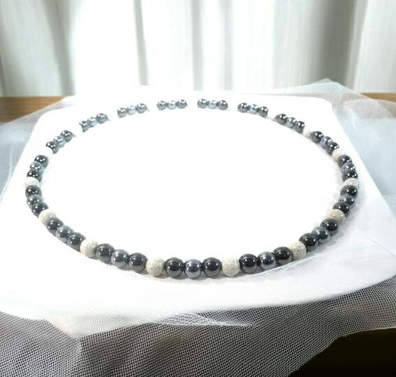 SS トリプル効果【選べる長さ】 テラヘルツ&北投石＆磁気ヘマタイト 6mm丸玉ネックレス 【長さ約34～60cm】【選べる金具】 【選べる金具】 強化ゴム仕様はお風呂OK！ 温浴効果