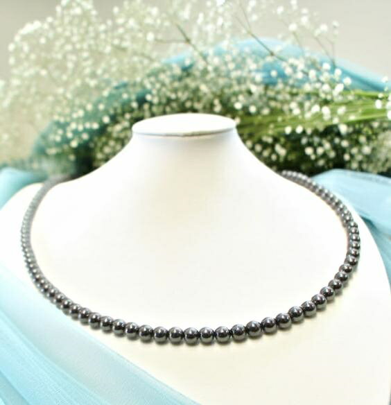 【選べる長さ NEO-1】Si原子：純ケイ素：テラヘルツ石4mm丸玉ネックレス 選べる長さ 【地球の恵み ケイ..