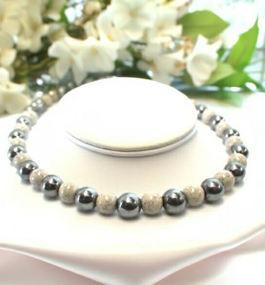 テラヘルツ&北投石 6mm丸玉ネックレス 【選べる長さ40～66cm】【選べる金具】 【北投石：台湾産セラミ..