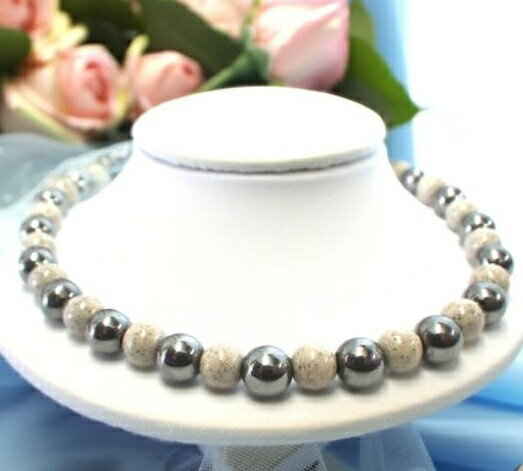 テラヘルツ&北投石 6mm丸玉ネックレス 【長さ60～70cm】 【選べる金具】【北投石：台湾産セラミック加工処理石】 白・黒 モノトーンデザインが人気 金具の無い伸び〜るネックレス