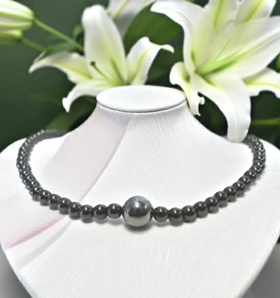 SUPER-ポイント20倍 テラヘルツネックレス 磁気＆テラヘルツ波 健康 ネックレス 高級品質 テラヘルツ 12mm大玉1石 ＆ 磁気 ヘマタイト 6mm丸玉 ゴム仕様【選べる長さ34～60cm】【ゴム仕様】肩こり効果 レビュー 健康 美容 安眠