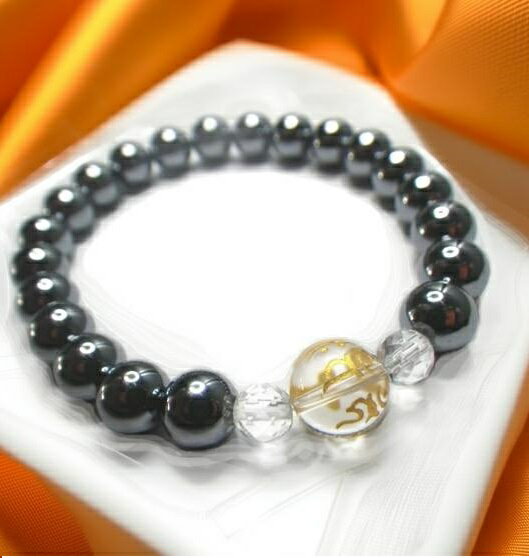 金文字 梵字 白水晶10mm&白水晶ミラーカット6mm&テラヘルツ8mmブレスレット テラヘルツ波効果 強度の高いポリウレタンゴム仕様 健康 護身 お守り ブレスレット 選べる長さ12-14-16-18-20-22cm