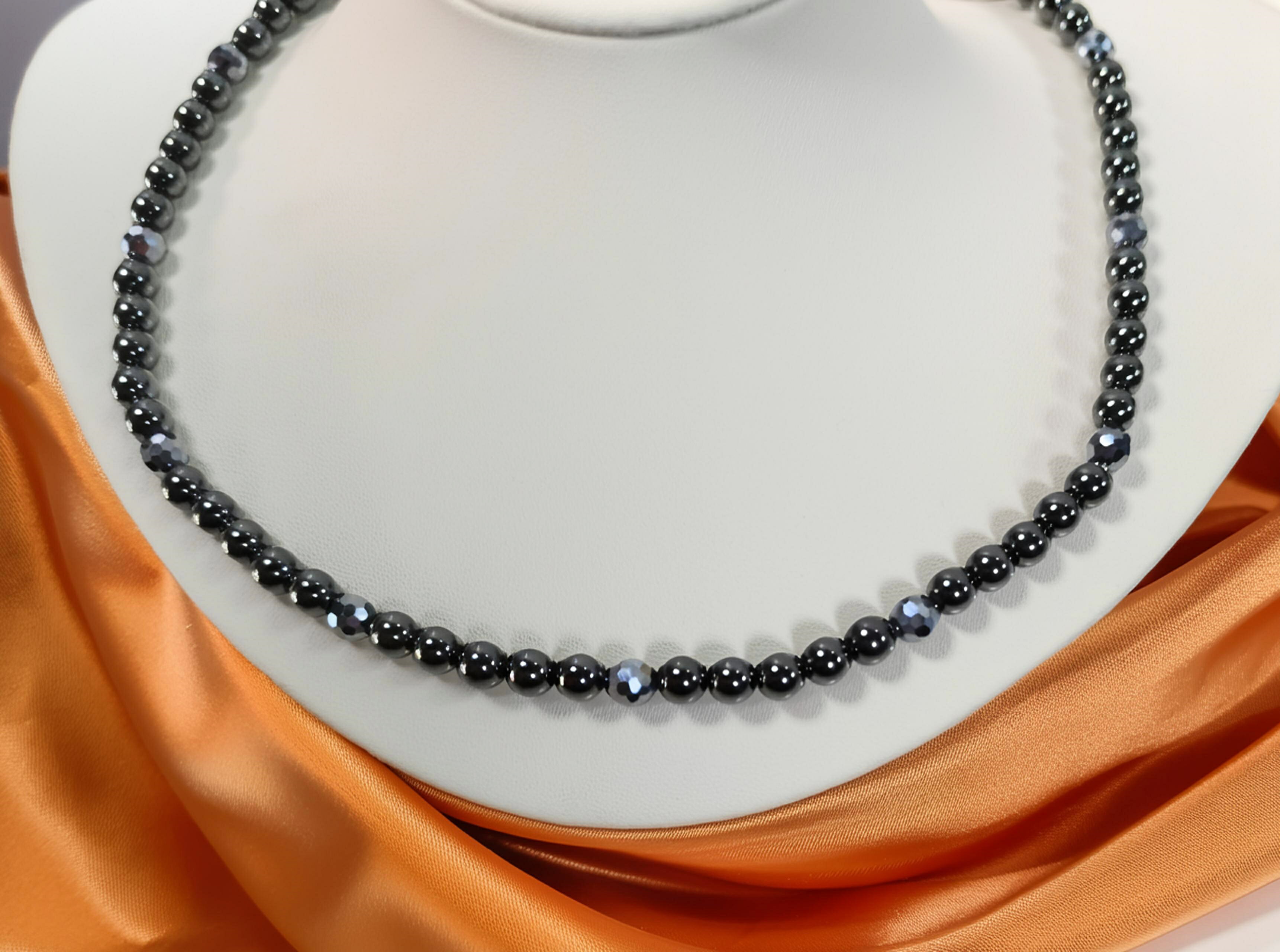 温浴 テラヘルツ ネックレス 高級品質 テラヘルツ 6mmミラーカット ＆ 磁気 ヘマタイト 6mm 丸玉 ネックレス 選べる長さ 33～51cm】【選べる金具】【TS】