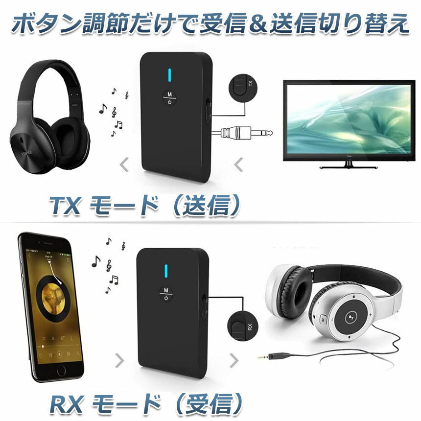 Bluetooth5.0 �ȥ�󥹥ߥå��� �쥷���С� 1��2�� ������ ������ �磻��쥹 3.5mm ���ż� ̵�� �����ǥ������ޥ� �ƥ�� TX�⡼�� ͢�� RX�⡼�� ͢�� ���� ���� ���� �֥롼�ȥ����� ios iPhone Android �Ť������ �ֺ�AUX ���ԡ���������Ŭ�� ����̵��