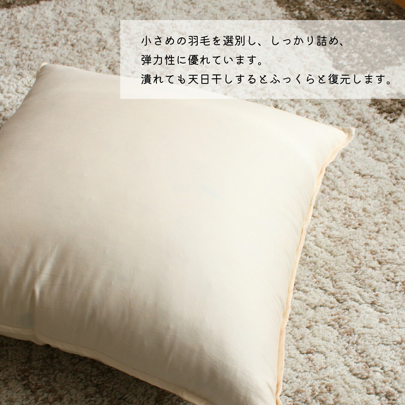 クッション工場ホクシン楽天市場店のフェザークッション 40×40 ヌードクッション スモールフェザー 羽毛 ホテル品質 クッション 中身 セアテ 背当て 佐川またはヤマト便｜アングル3