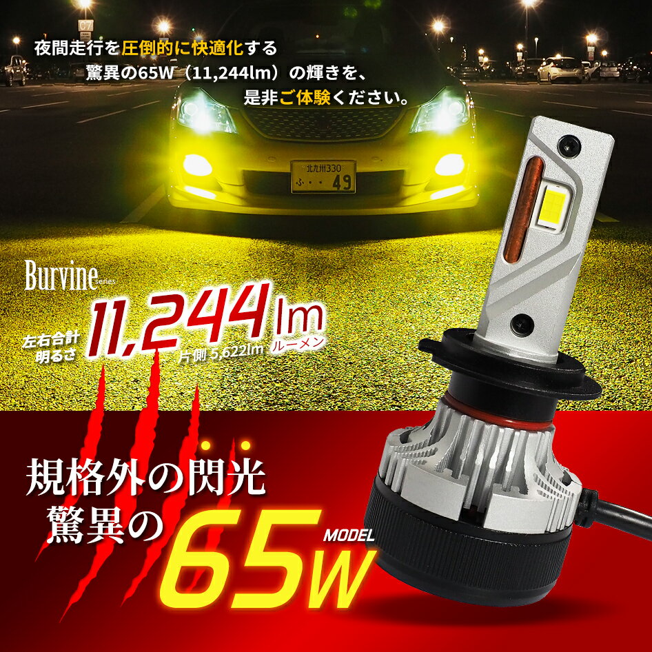 【左右合計130W】TOYOTA パッソセッテ H20.12～H24.2 LED ヘッドライト H7 イエロー ホワイト 後付け ハイビーム 11244lm 電源強化リレーハーネス付属 SEEK Products 車検対応 1年保証 Burvine 1年保証 カー用品 おすすめ 送料無料 【宅配便発送】