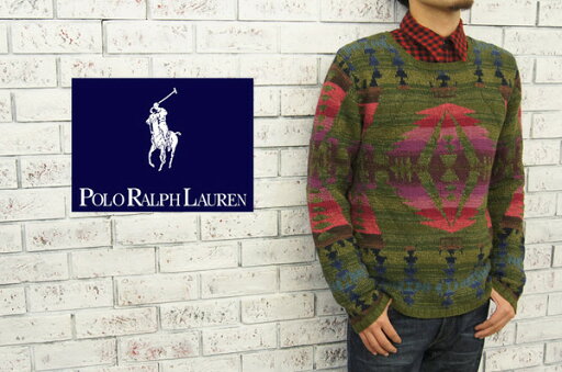POLO by Ralph Lauren ラルフローレン ネイティブ柄 HAND KNIT セーター/GREEN POLO by Ralph Lauren ラルフローレン ネイティブ柄 HAND KNIT セーター/GREEN