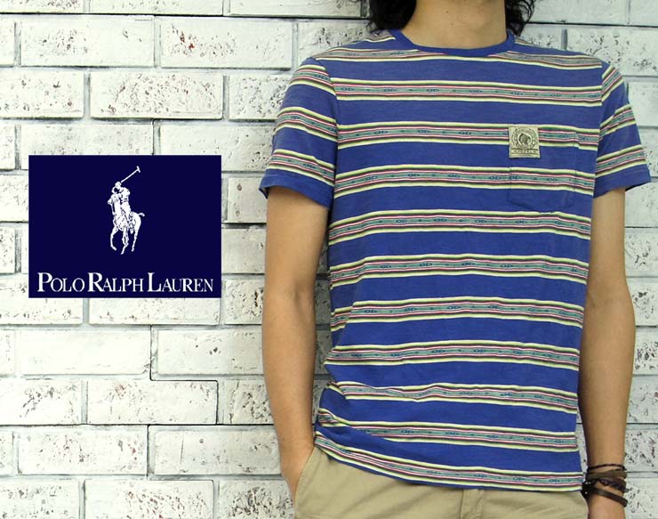 POLO by Ralph Lauren　ラルフローレン ウォッシュ加工 ネイティブ ボーダー Tシャツ/BLUE