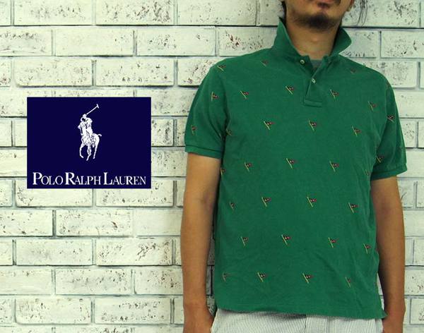 【POLO by Ralph Lauren】ラルフローレン CUSTOM FIT マルチ フラッグ ポロシャツ/GREEN