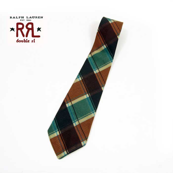 RRL ラルフローレン DOUBLE RL ダブルアールエル イタリア製 ネクタイ 茶/緑 ■