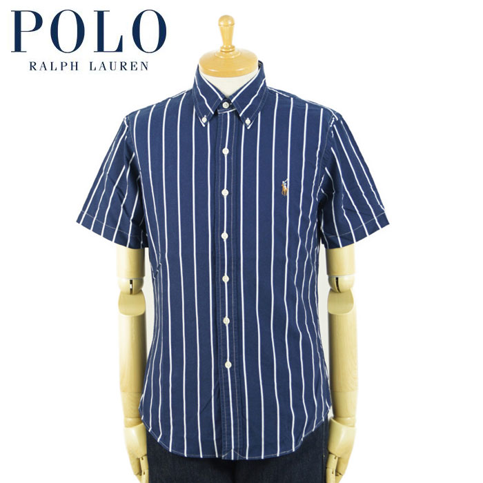 ラルフローレン POLO Ralph Lauren スリム フィット ストライプ 半袖 シャツ ネイビー