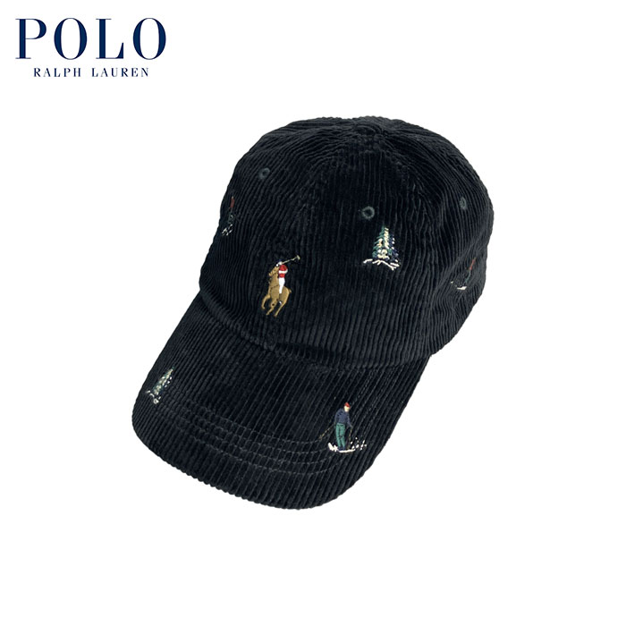 樂天商城 - ラルフローレン POLO Ralph Lauren ワンポイントポニー コーデュロイ マルチ刺繍 キャップ ブラック