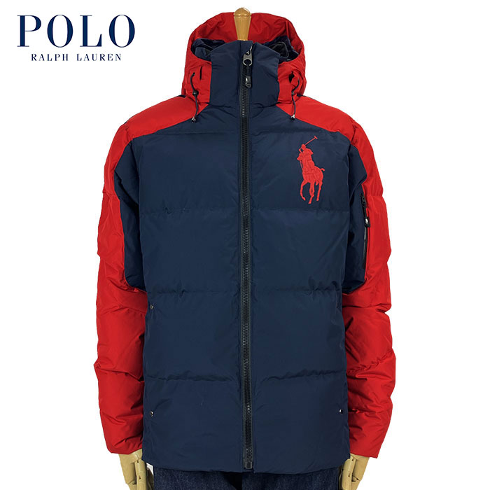 ラルフローレン ラルフローレン POLO Ralph Lauren ビッグポニー リップストップ フーディー ダウン ジャケット ネイビー/レッド