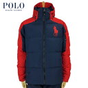 ラルフローレン POLO Ralph Lauren ビッグポニー リップストップ フーディー ダウン ジャケット ネイビー/レッド