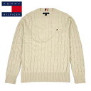 トミーヒルフィガー TOMMY HILFIGER ワンポイント クルーネック ケーブルコットン セーター ライトベージュ