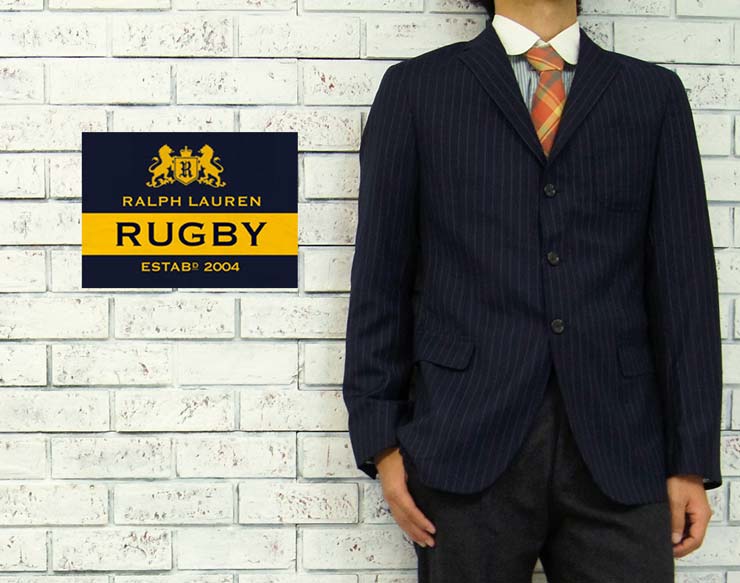 ラルフローレン RUGBY by Ralph Lauren　 ラルフローレン ラグビー イタリア製 ストライプ ウール テーラード ジャケット