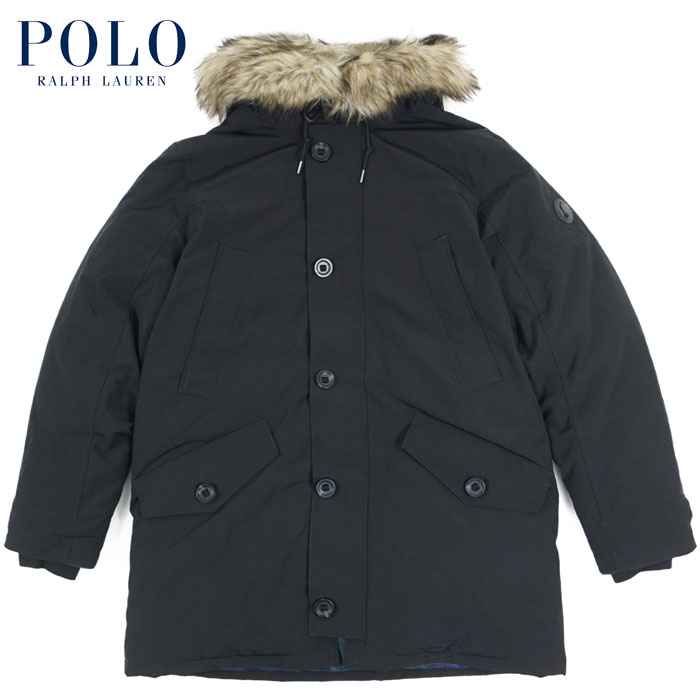 ラルフローレン POLO by Ralph Lauren トリミングシェル ダウン コート Faux Fur Hooded Down Parka BLACK
