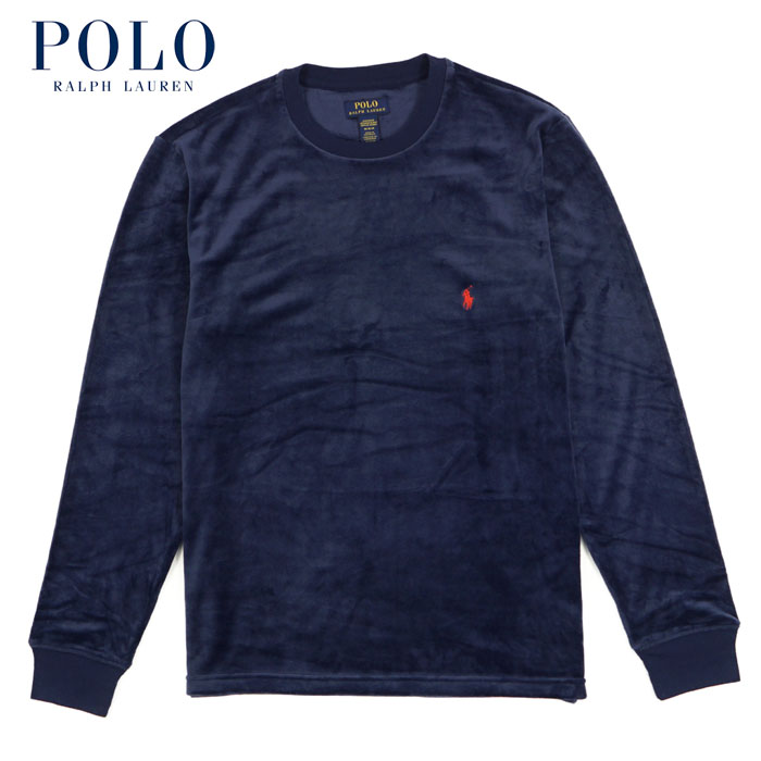 ラルフローレン POLO by Ralph Lauren ワンポイント ポニー ベロア ロングスリーブ クルー ネイビー