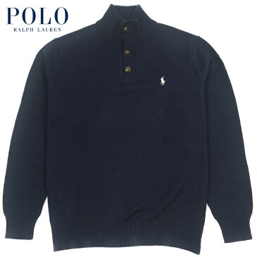 ラルフローレン POLO Ralph Lauren ハーフボタン ハイネック モックネック コットン セーター ネイビー