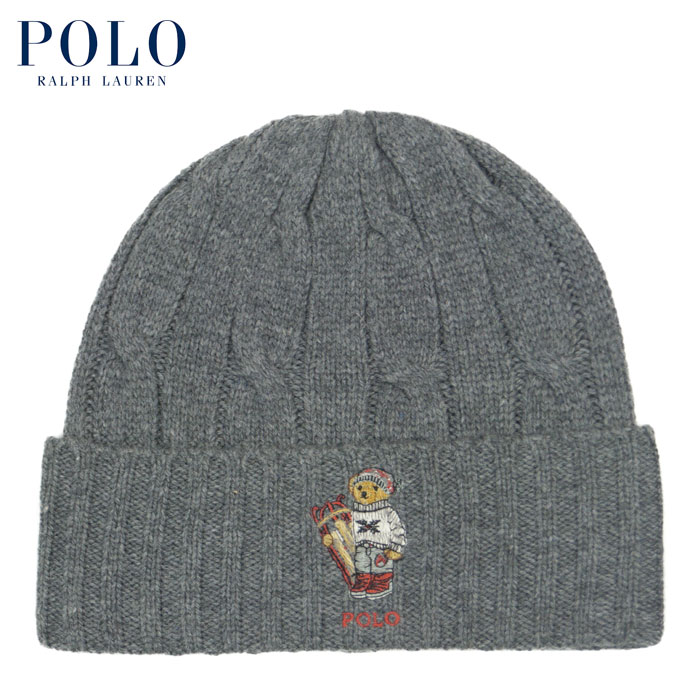 ポロラルフローレン ニット帽 メンズ ラルフローレン POLO Ralph Lauren ポロベアー ケーブルニット キャップ ニット&ソリ グレー