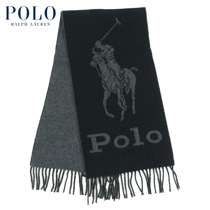 ラルフローレン ラルフローレン POLO Ralph Lauren イタリア製 ポニー リバーシブル マフラー ブラック/グレー