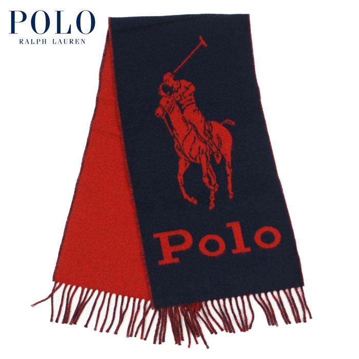 ラルフローレン マフラー（メンズ） ラルフローレン POLO Ralph Lauren イタリア製 ポニー リバーシブル マフラー ネイビー/レッド