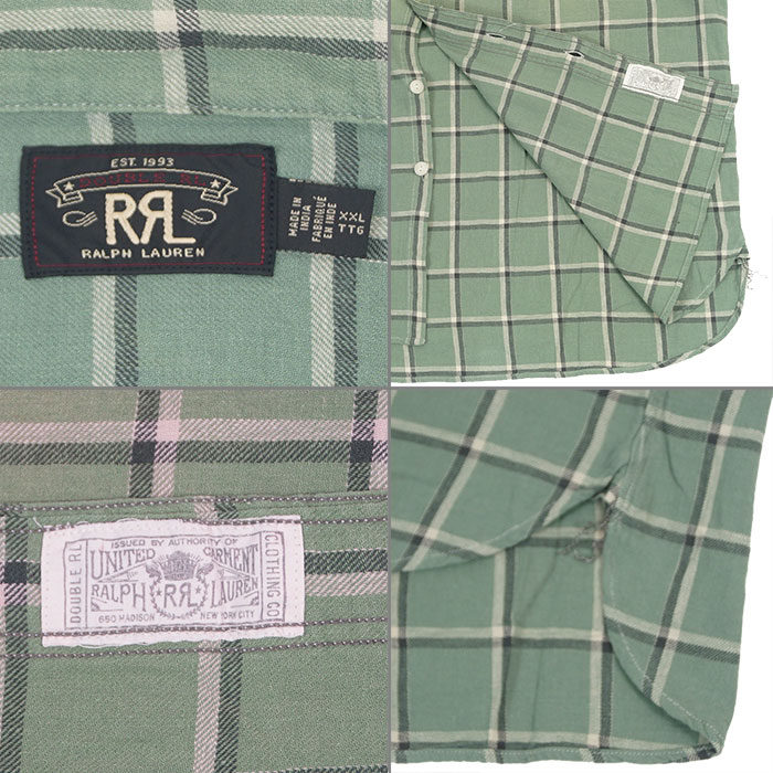 ダブルアールエル RRL ラルフローレン DOUBLE RL チェック ワーク ネル シャツ グリーン