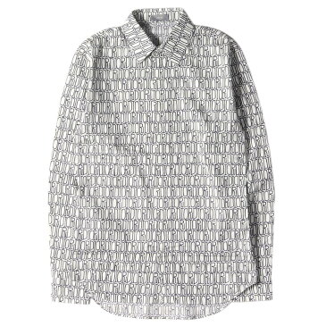 Dior HOMME ディオールオム シャツ Shawn Stussy ブランドロゴ総柄 コットン 比翼ボタン シャツ イタリア製 013C502A4933 20AW ネイビー オフホワイト 37 【メンズ】【中古】【K3009】