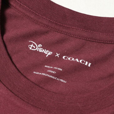 COACH コーチ Tシャツ Disney カスタムワッペン付き シグネチャーロゴ クルーネック Tシャツ エンジ M 【メンズ】【中古】【美品】【K3074】