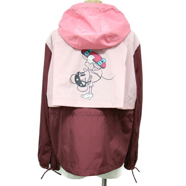 COACH コーチ × Disney ディズニー ジャケット ブルゾン マウンテンジャケット 長袖 ウィンドブレーカー ピンク ボルドー 春 夏 秋 冬 アウター フード付き スケボー ミッキー プリント バイカラー コラボ ワッペン XS おしゃれ【レディース】【K3048】