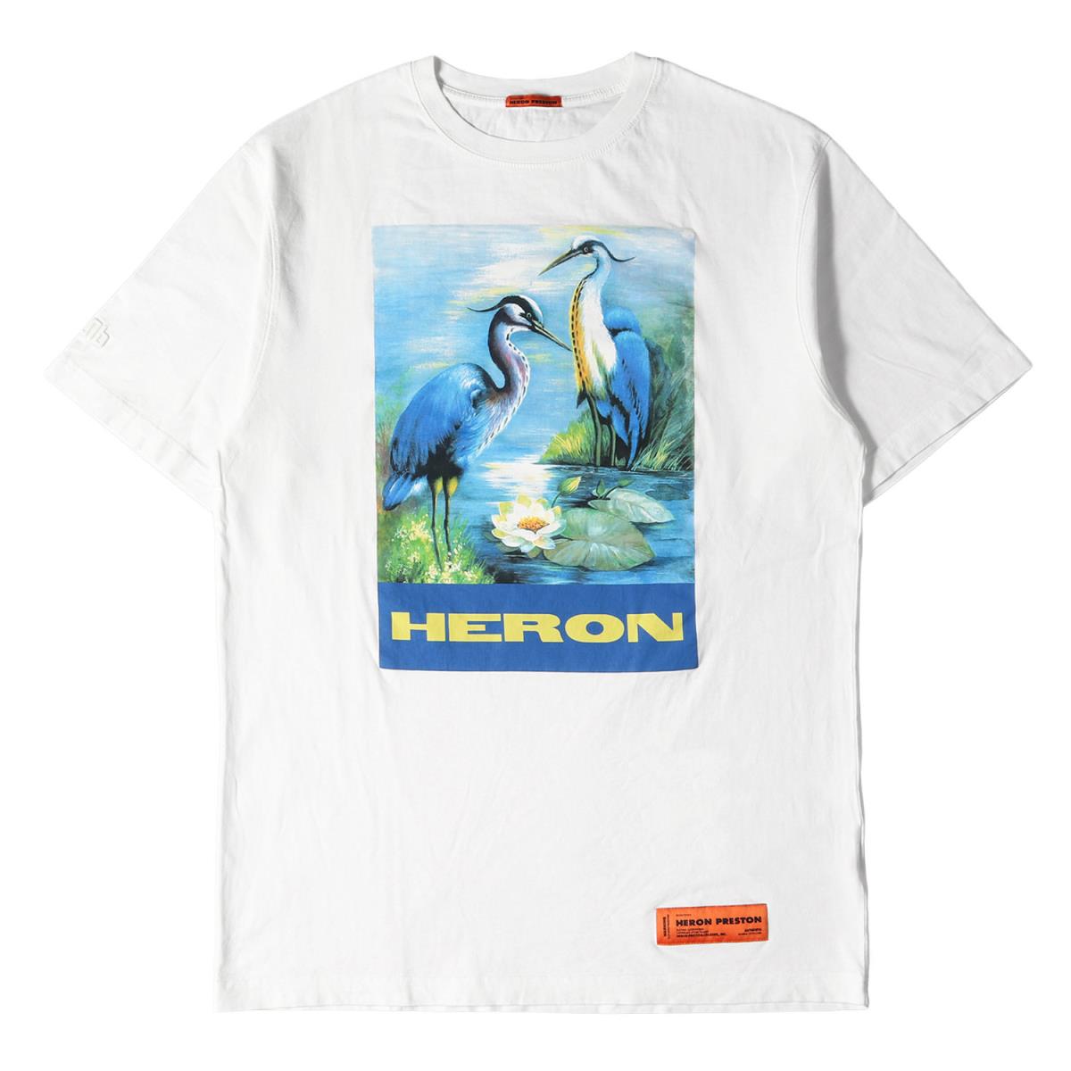 HERON PRESTON ヘロン プレストン Tシャツ バード グラフィック オーバーサイズ クルーネック Tシャツ 半袖 HMAA001F19760001 19AW ホワイト 白 XS 【メンズ】【中古】【K3457】