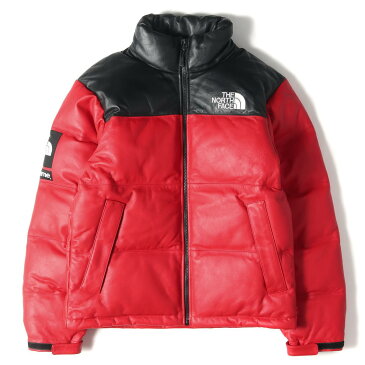 Supreme シュプリーム ジャケット THE NORTH FACE ノースフェイス レザー ヌプシ ダウンジャケット Leather Nuptse Jacket 17AW レッド 赤 S アウター ブルゾン 【メンズ】【中古】【美品】【K3455】