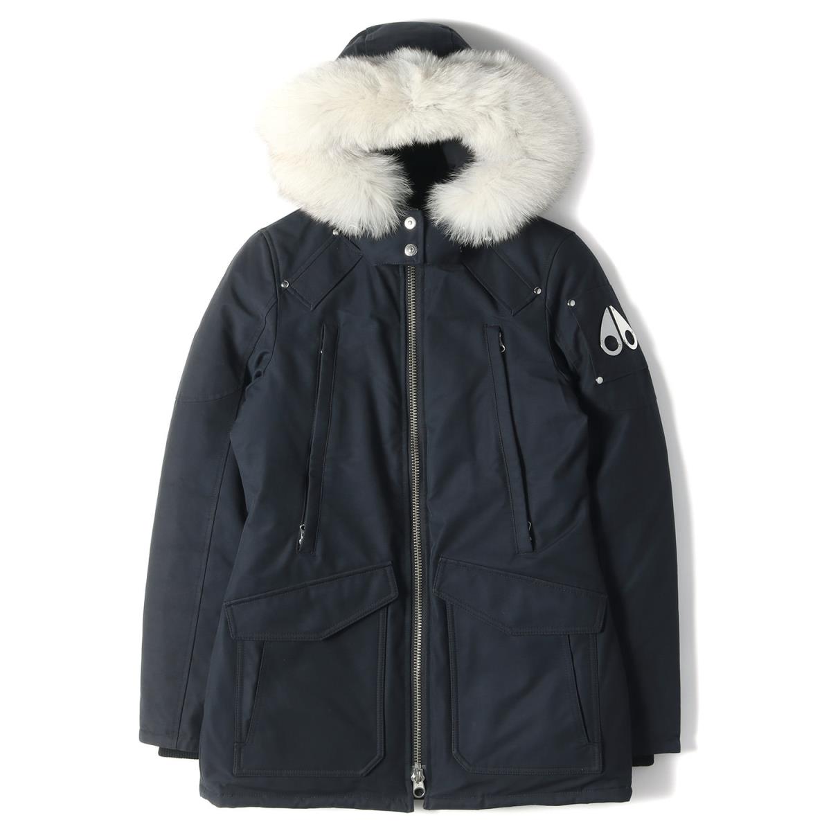 MOOSE KNUCKLES ムースナックルズ ジャケット ファーフード付き コットン ナイロン フルジップ ダウンジャケット PEARSON JACKET ネイビー 紺 S アウター ブルゾン 【メンズ】【中古】【K3459】