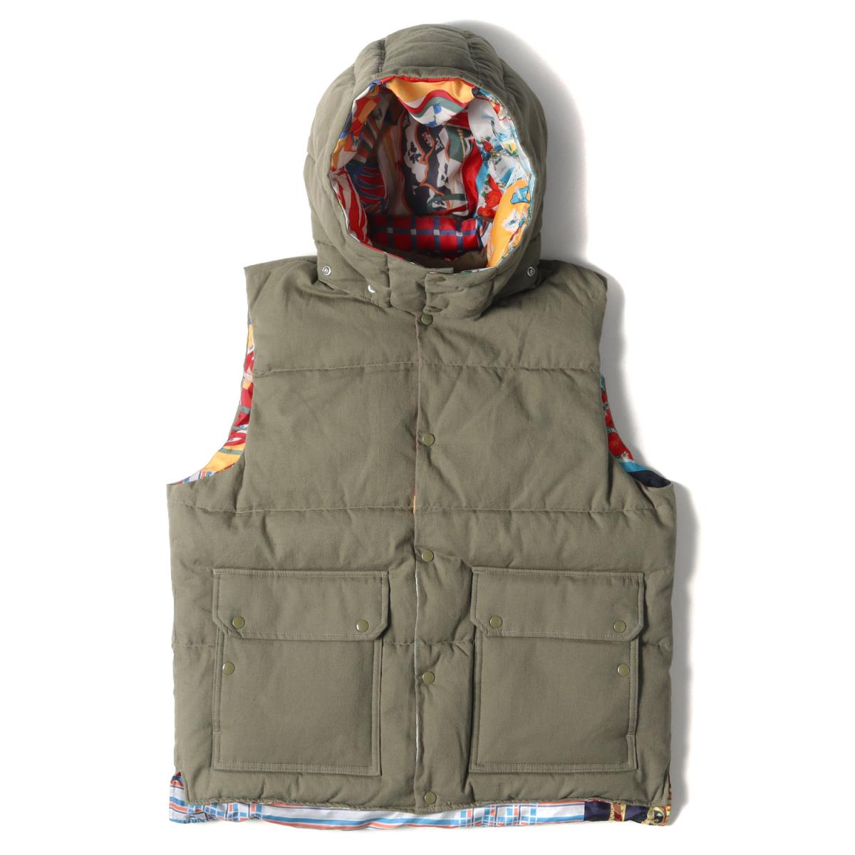 SEVESKIG セヴシグ ベスト リバーシブル ダウンベスト REVERSIBLE DOWN VEST カーキ マルチ S アウター フード 【メンズ】【中古】【美品】【K3442】