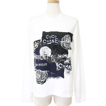 CHANEL シャネル Tシャツ カットソー 長袖 ホワイト ブラック 白 黒 S 春 夏 秋 冬 トップス プリント ロゴ グラフィック ラインストーン コットン 綿 高級 人気 おしゃれ 着回し きれいめ かわいい かっこいい カジュアル ガーリー【レディース】【中古】【美品】【K3459】