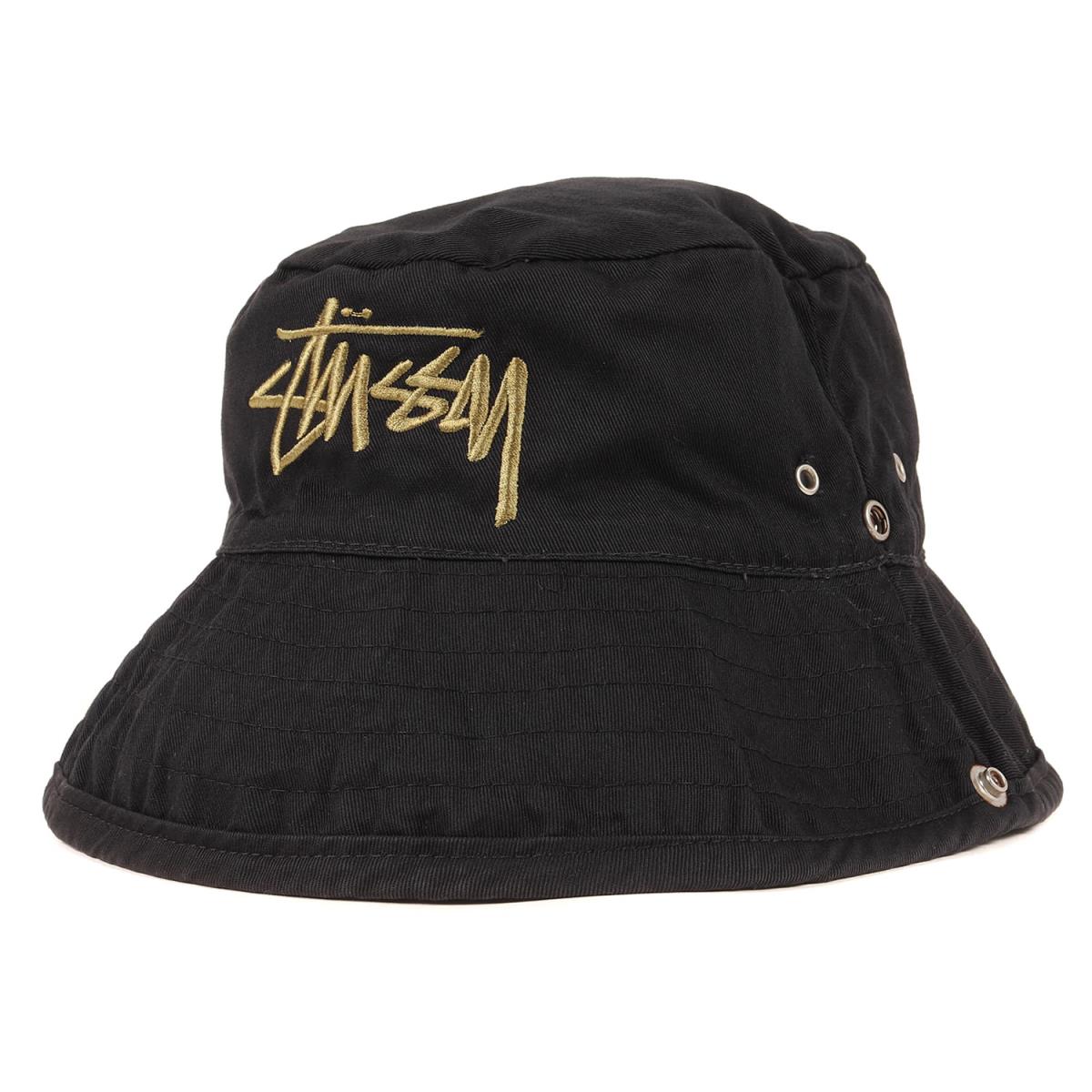 STUSSY ステューシー ハット OLD STUSSY ストックロゴ バケットハット 黒タグ USA製 80s ブラック 黒 記載なし(L位) 帽子 【メンズ】【中古】【K3461】